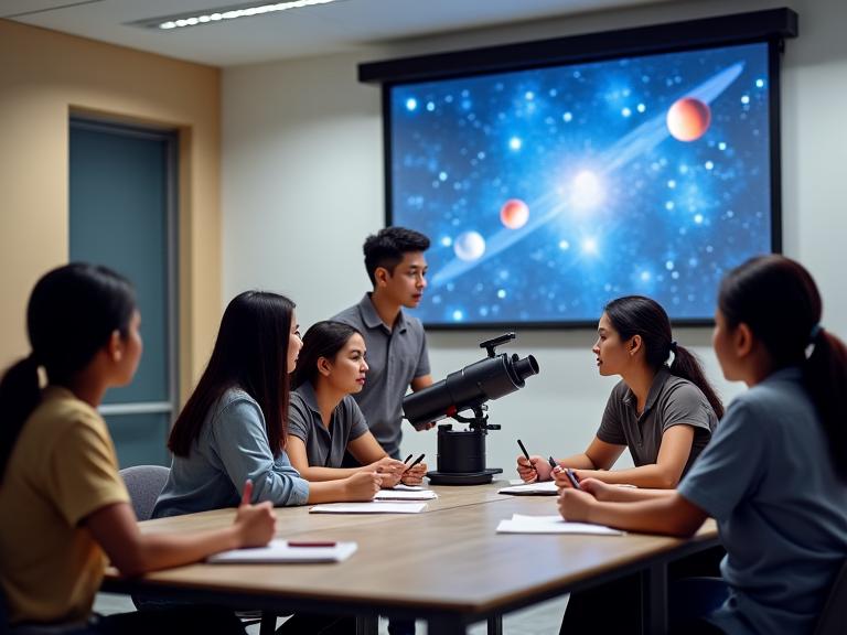 Teacher training with smart telescope in classroom